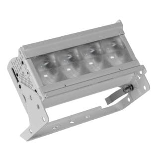 A rectangular industrial LED floodlight with a metal frame and bracket, featuring six individual light lenses, designed for mounting on walls or ceilings.